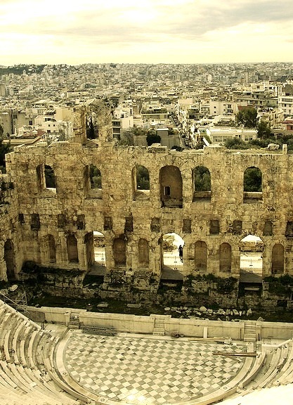The Odeon of Herodes Atticus on the southwest slope of the Acropolis in Athens / Greece