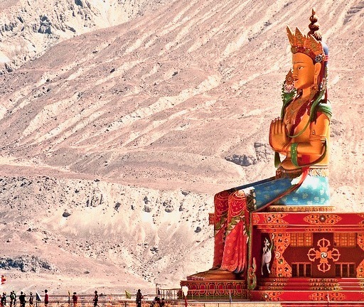 by lightmeister on Flickr.Giant statue of Maitreya at Diskit in Ladakh, India.