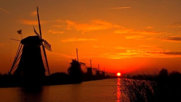 by sven483 on Flickr.Sunrise at Kinderdijk Windmills, The Netherlands.