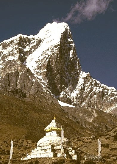 The east face of Taboche Peak, above a buddhist stupa, Nepal
