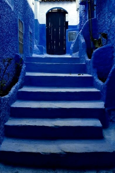 Blue stairs in Chefchaouen, the blue city of Morocco