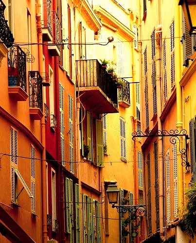 Colorful buildings on Rue Basse in Monaco-Ville