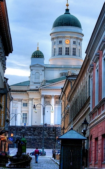 Evening on the streets of Helsinki, Finland