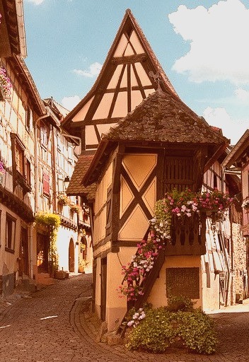 The picturesque streets of Eguisheim in Alsace, France